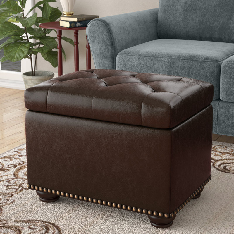 Charlton Home® Bernadette 24" Wide Faux Leather Tufted Rectangle Storage Ottoman & Reviews Wayfair